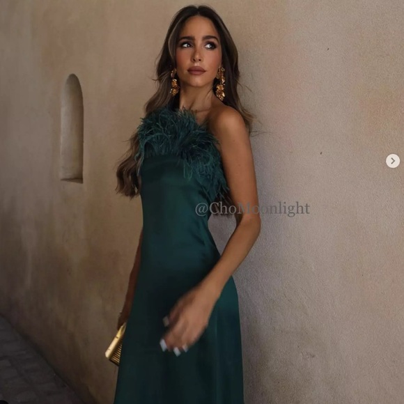 ZARA WOMAN MIDI STRAPLESS SATIN FEATHER DRESS BOTTLE
GREEN - Picture 6 of 7